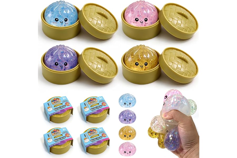 PXLDUC 4PCS Dumpling Squeeze Toys, Squishy Mystery Box, Relief for Desk Decor,Cute Squishy Toys, Sensory Fidget Toys for Anxiety Relief, Party Favors Birthday Gifts & Desk