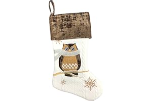 Comfy Hour Joyful Holiday Collection 18"x11" Wood Owl with Scarf and Snowflake Stocking, Winter Decoration, Polyester