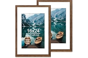Hongkee 16x24 Frame Set of 2, Rustic Brown Wood Style - Display 16 x 24 Picture without Mat or 12x18 Picture with Mat, Wall Mounting Horizontal and Vertical