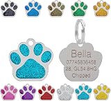 LARRYROO Personalised Engraved Pet Tag 27mm Turquoise Paw Glitter Stainless