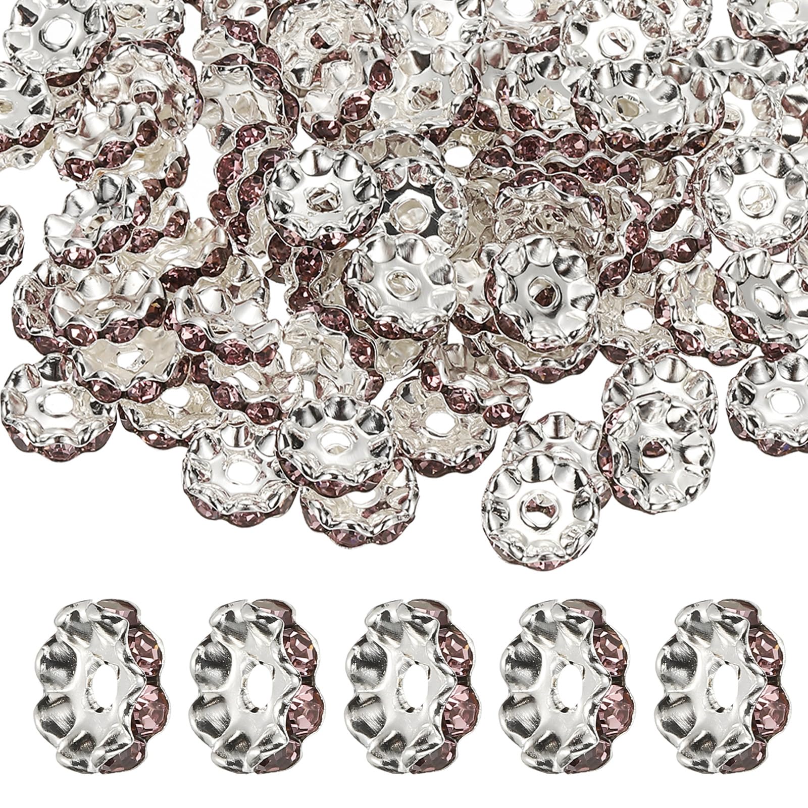 PATIKIL 12mm Wavy Rhinestone Spacer Beads, 200Pack Loose Jewelry Making Spacers Beadable Rondelle Diamond Beads DIY Bracelets Pen Silver Plated for Craft Supplies Decor, Light Purple