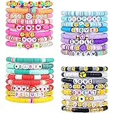 LUYI 32 Pcs Preppy Jewelry Bracelets for Women Clay Bead Colorful Surfer Heishi Bracelet Set Stackable Beaded Friendship Stretch Bracelets Boho Y2K Summer Beach Elastic Layering Bracelets