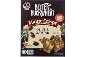 Maine Crisp Olive & Za'atar Crisps, 4 Pack, Gluten Free Crackers - Grain Free, Non-Gmo - Sweet & Savory Flavor, for Cheese board, Salad topping & Jams