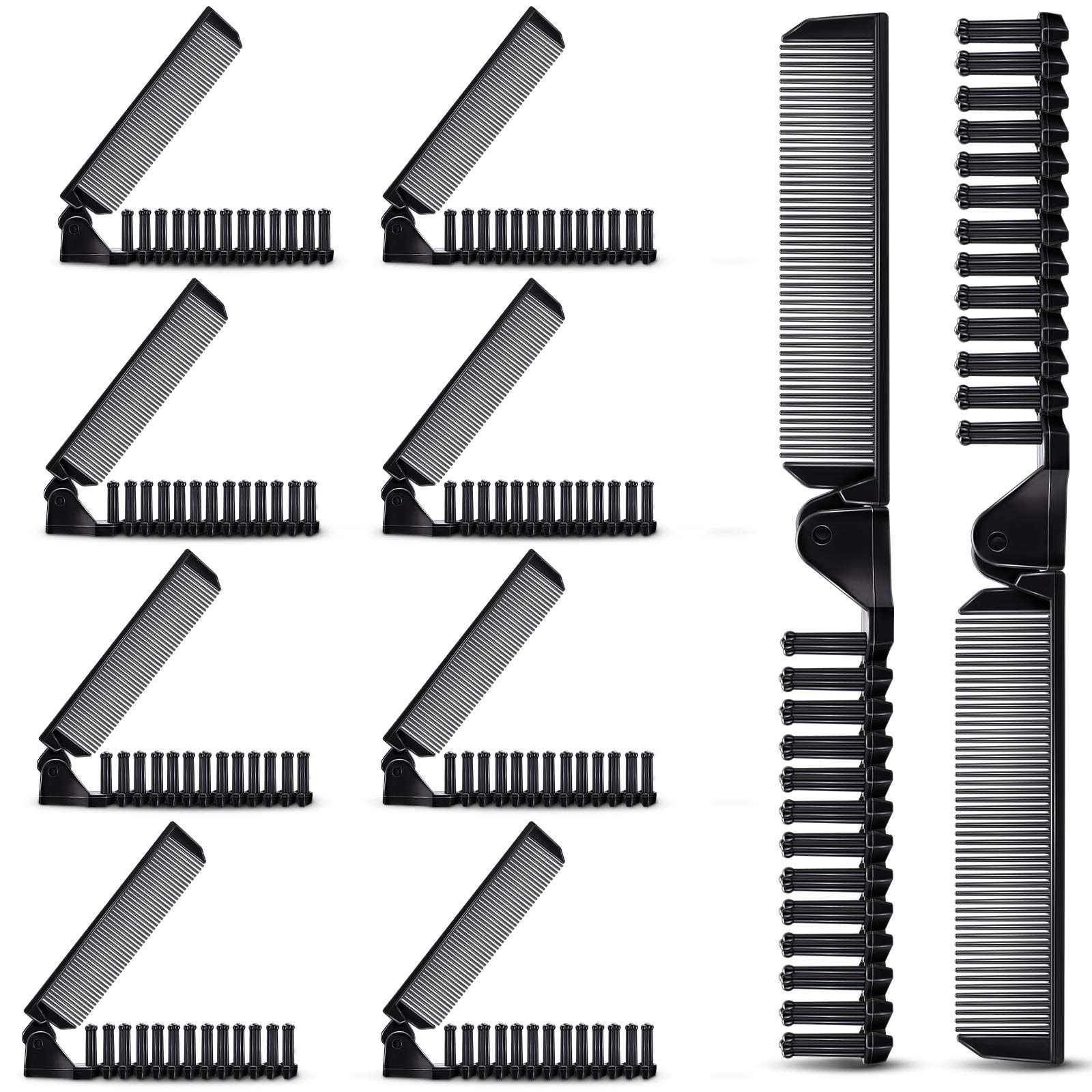 Photo 1 of 10 Pcs Portable Travel Folding Comb Brush Combo Compact Foldable Hair Brush Pocket Size Comb Double Headed for Women Men Homeless Hotel Shelter Nursing Home Charity Church (Black)