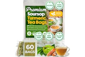 FreshDrinkUS, Premium 60 Soursop Turmeric Tea Bags, 100% Natural, Blend of Soursop Leaves, and Turmeric Root. Made with Natural Material Tea Bags. No Sugar, Vegan.