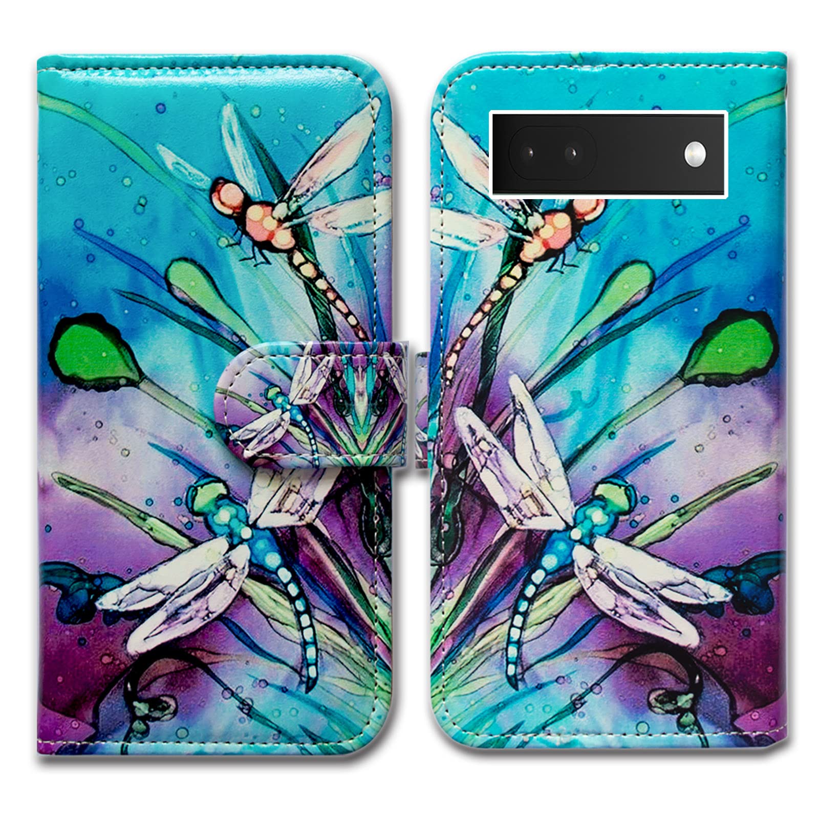 Bcov Pixel 6a Case, Cute Dragonfly Leather Flip Phone Case Wallet Cover with Card Slot Holder Kickstand For Google Pixel 6a