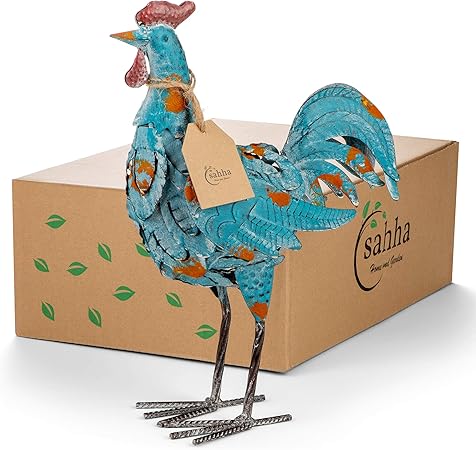 Amazon Com Decorative Metal Rooster Blue 14 5 For Home