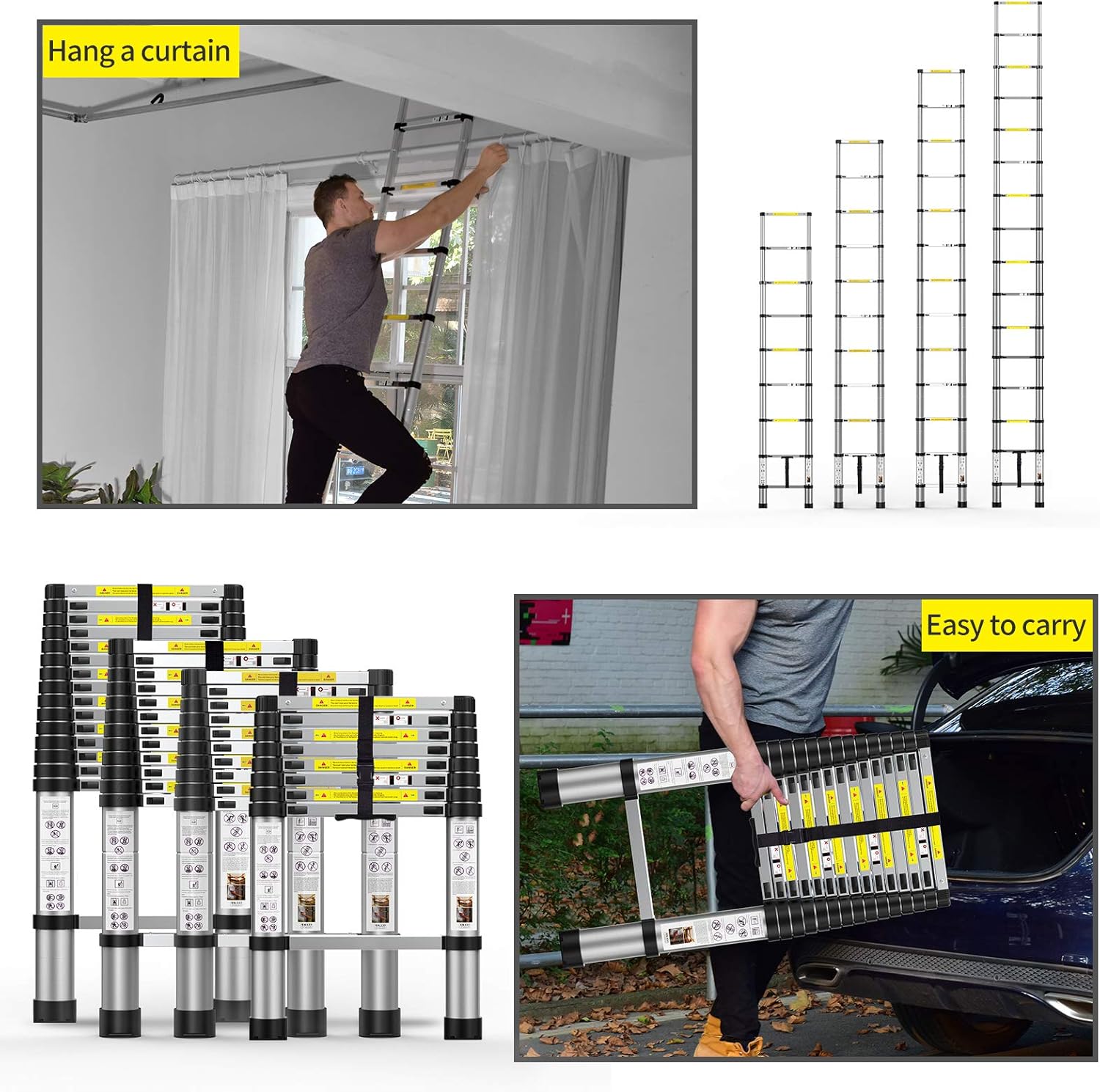 Telescoping Extension Ladder 15.5FT, Aluminum Telescopic Ladders with Carry Bag for Outdoor Indoor Use: Kitchen & Dining
