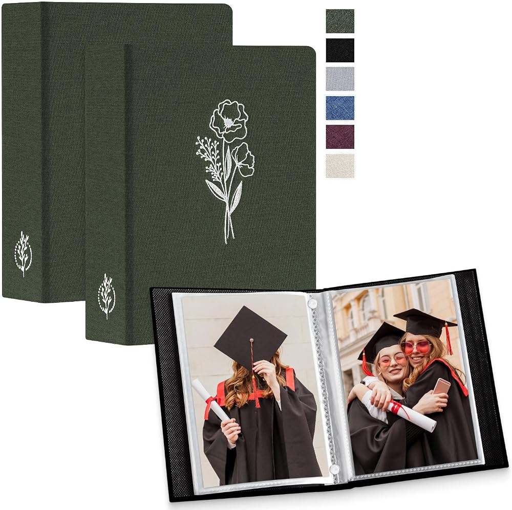 Lanpn Photo Album 3.5x5 50 Pics Twin Pack Linen Green 9x13cm Top Loading