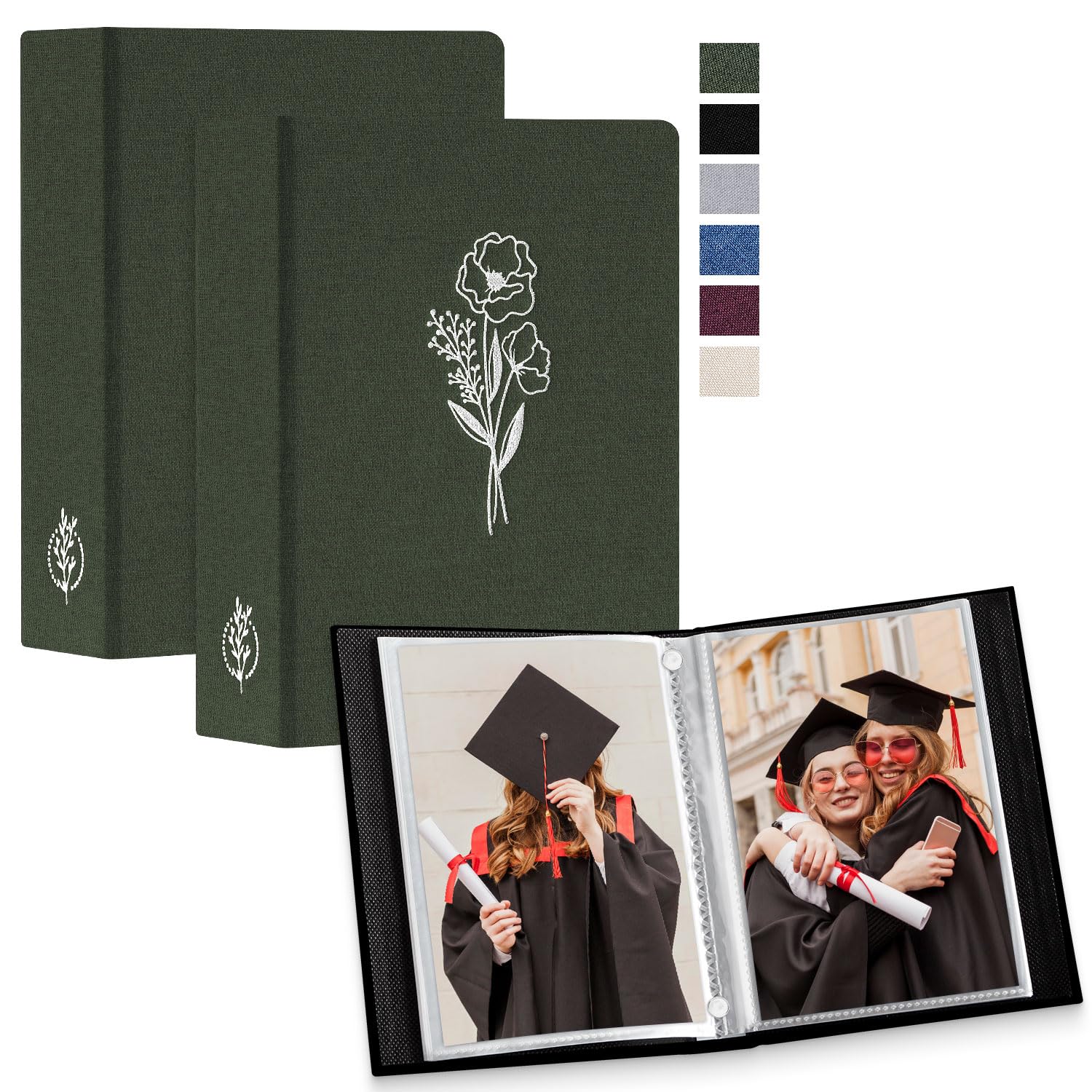 Lanpn Photo Albums 7x5 2 Packs, Linen Cover Small Acid Free Top Load Pocket Photo Book Picture Album Holds 52 Portrait Only 7 x 5 Picture (Green,13x18 cm)