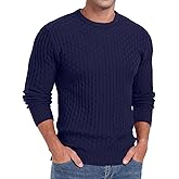 Askdeer Men's Crewneck Pullover Sweater Waffle Long Sleeve Casual Sweater Soft Knit Waffle Texture Sweater Ribbing Edge