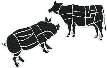 Vaca y Cerdo carnicero cortes diagrama Juego parche termoadhesivo para  ropa, diseño bordado (dos parches) : Arte y Manualidades - Amazon.com