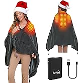 Heated Blanket Throw Battery Operated, Portable Cordless Heated Shawl Ponchol with 4 Heating Areas & 3 Heating Modes,Electric Wearable Heating Outdoor Camping Blanket for Traveling,Picnics