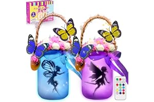Alritz Fairy Lantern Craft Kits, DIY Fairy Jar Toys Gifts for Girls Ages 4 5 6 7 8 9 10 11 12 Years Old Mason Jar Kit with Remote - 12 Color Night Light for Kids