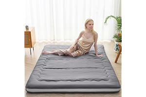 Auemtyn Japanese Floor Mattress, Thicken 4" Japanese Futon Mattress, Foldable & Portable Shiki Futon (shikibuton), Roll Up Thicken Sleeping Tatami Mat Sleeping Pad for Camping (Grey, 54 x 80)