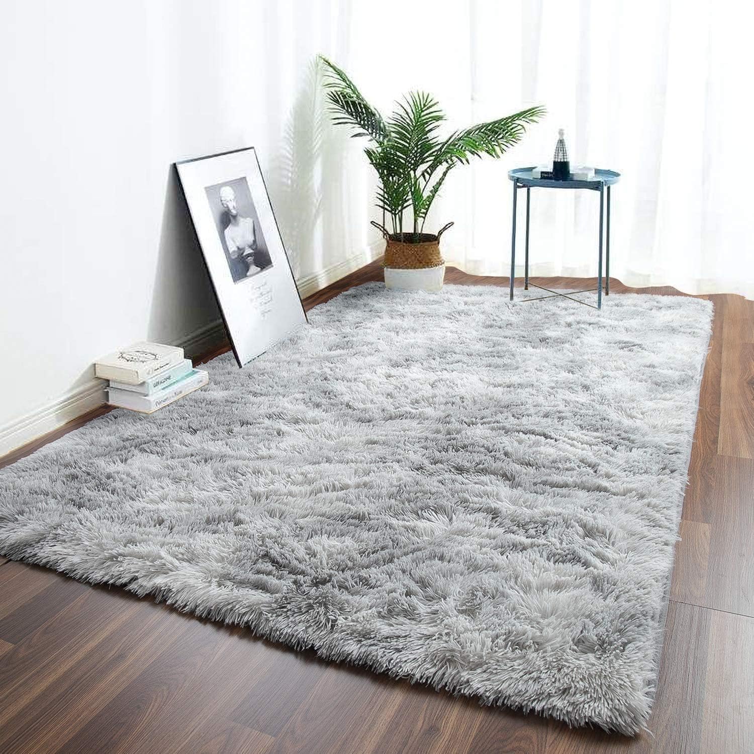 Leesentec Rugs Living Room Area Rug Soft Anti Slip Bedroom Carpet Fluffy Rug Shaggy Floor Mats Large Rugs for Living Room(White/Grey,160 x 200 cm) - Image 4