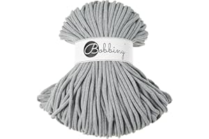 Bobbiny Premium 5mm Braided Macrame Cord (Light Grey) 108yds/330ft (100% Recycled Cotton)
