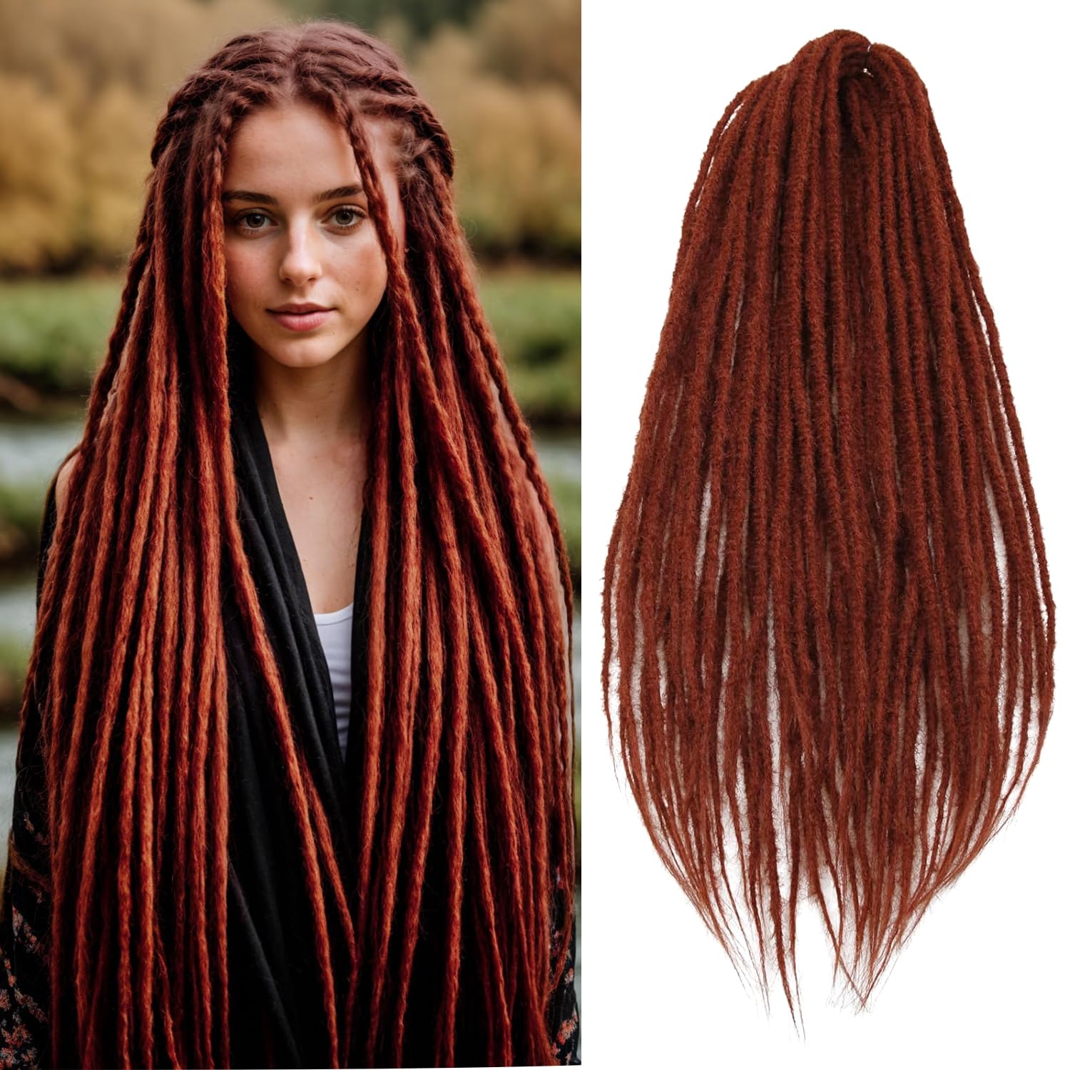 PORSMEER 10 Strands/Pack Copper Red Synthetic Dreadlocks Extensions,Handmade Hippie Dreadlock 0.6 Width Soft Dreads Hair Reggae Style Locs Crochet Braiding Hair for Women or Mens,18 inch — image 1