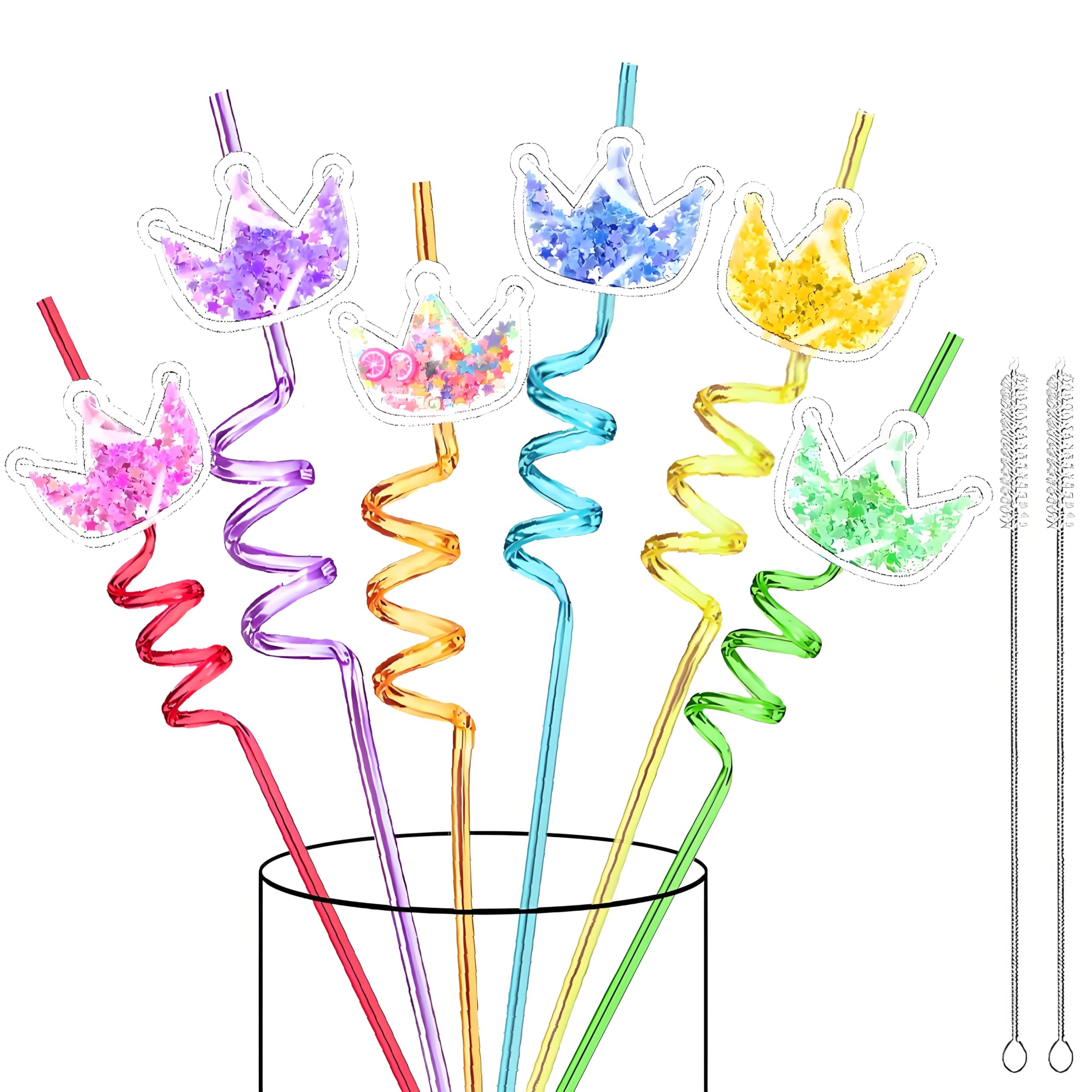 Photo 1 of **Pic for reference**LEDUO 24Pcs Glitter Princess Party Favors-Reusable Crown Drinking Straws - Birthday Party Supplies-Boys Girls Party Decorations-Princess Theme Birthday Party Crazy Silly Straw with 2 Cleaning Brushes