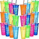 Funnymoom 60 Packs Inspirational Christian Gift Spanish Bible Verse Cup Bulk 24oz Religious Plastic Tumbler with Lid Straw for Valentine Easter Church (Yellow,Green,Pink,Blue,Orange)