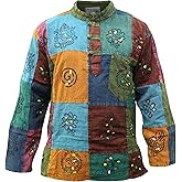 Shopoholic Fashion Mens Patchwork Cotton Long Sleeves Stonewashed Hippie Summer Festivals Shirt