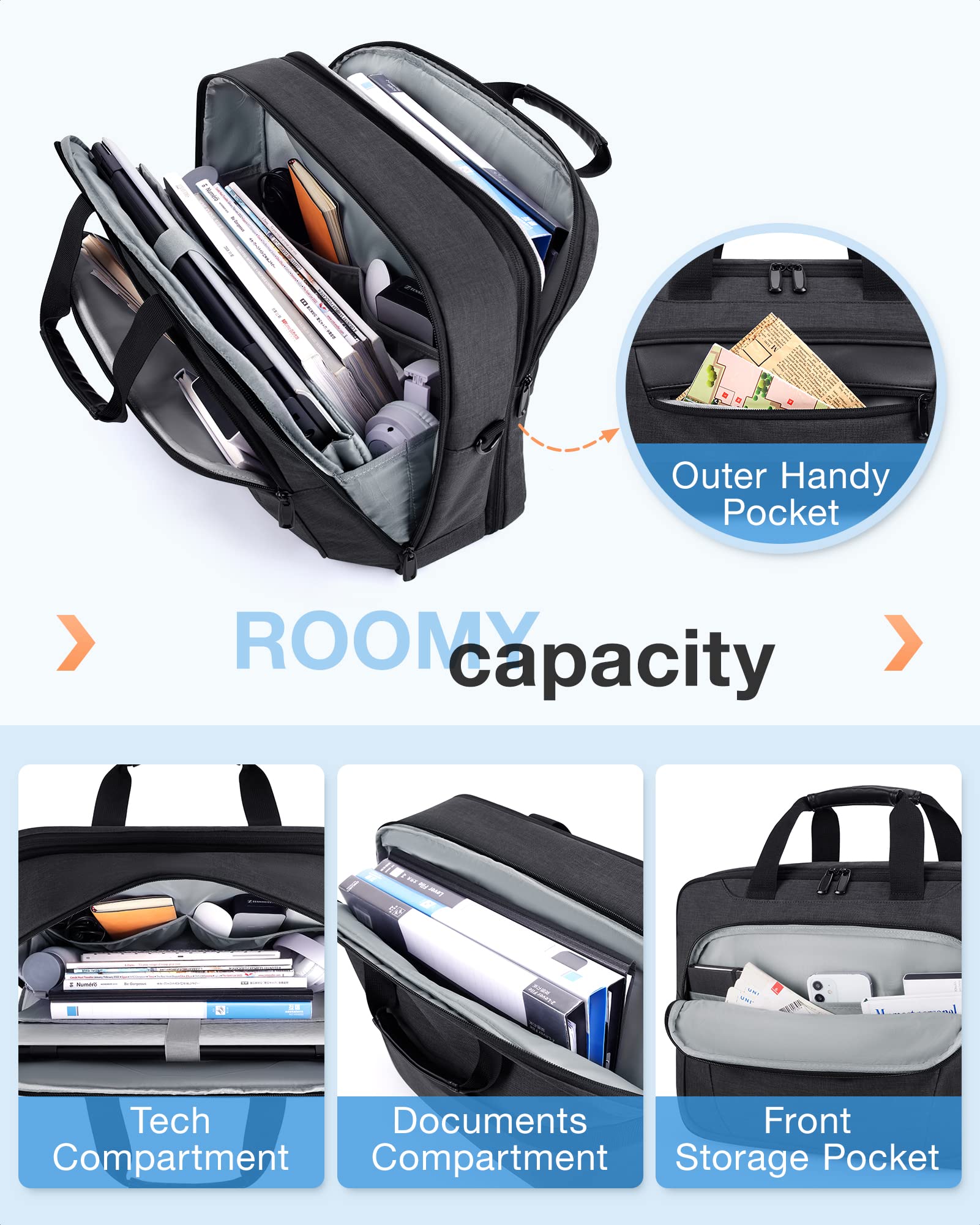 BAGSMART 17.3 Inch Laptop Bag, Expandable Computer Bag Men Women, Laptop Briefcase Laptop Shoulder Bag, Work Bag Business Travel Office - Black