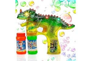 Toysery Dinosaur Bubble Gun for Kids 3-5. LED Lights and Music. Toy Gun Bubble Machine with Bubble Solution, Dinosaur Toys for Kids, Bubble Machine Gun (1 Pack)