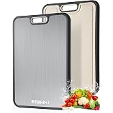 Stainless Steel Cutting Board, Double Sided Cutting Board, Large 16&rdquo;&times;11&rdquo; | Food Grade Pure Stainless Steel &amp; Wheat Straw PP Cutting Board, Meat &amp; Vegetable Non Toxic Chopping Boards, Scratch Resistant
