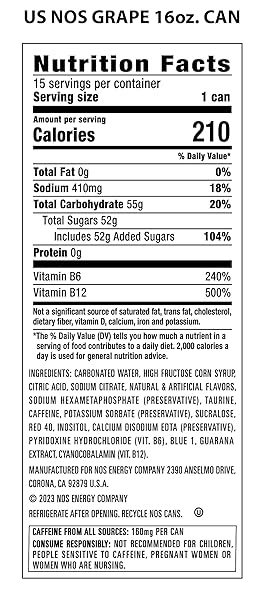 NOS GT GRAPE: HIGH PERFORMANCE ENERGY DRINK. 16 FL OZ (PACK OF 15)
