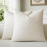 a moment Ivory Chenille Throw Pillow Covers 16x16 Inch Pack of 2 Modern Decorative Throw Pillow Covers Farmhouse Cross Covers Home Decor for Sofa Bedroom Living Room