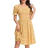 CVCPP Womens Summer Dress- Square Neck Puff Sleeve Smocked Ruffle Hem A-line Mini Short Dresses