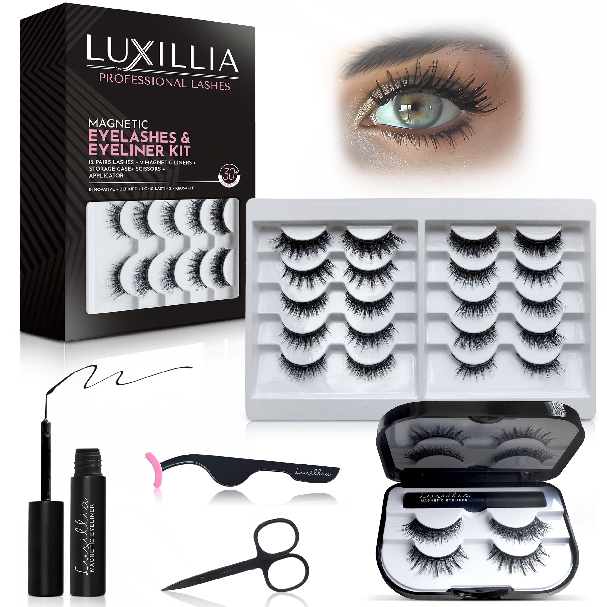 Luxillia Magnetic Eyelashes with Eyeliner (MAGNETIC EYELASHES 12 PAIRS)