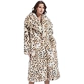 Tngan Fashion Lapel Leopard Faux Fur Overcoat Winter Warm Maxi Outerwear for Women