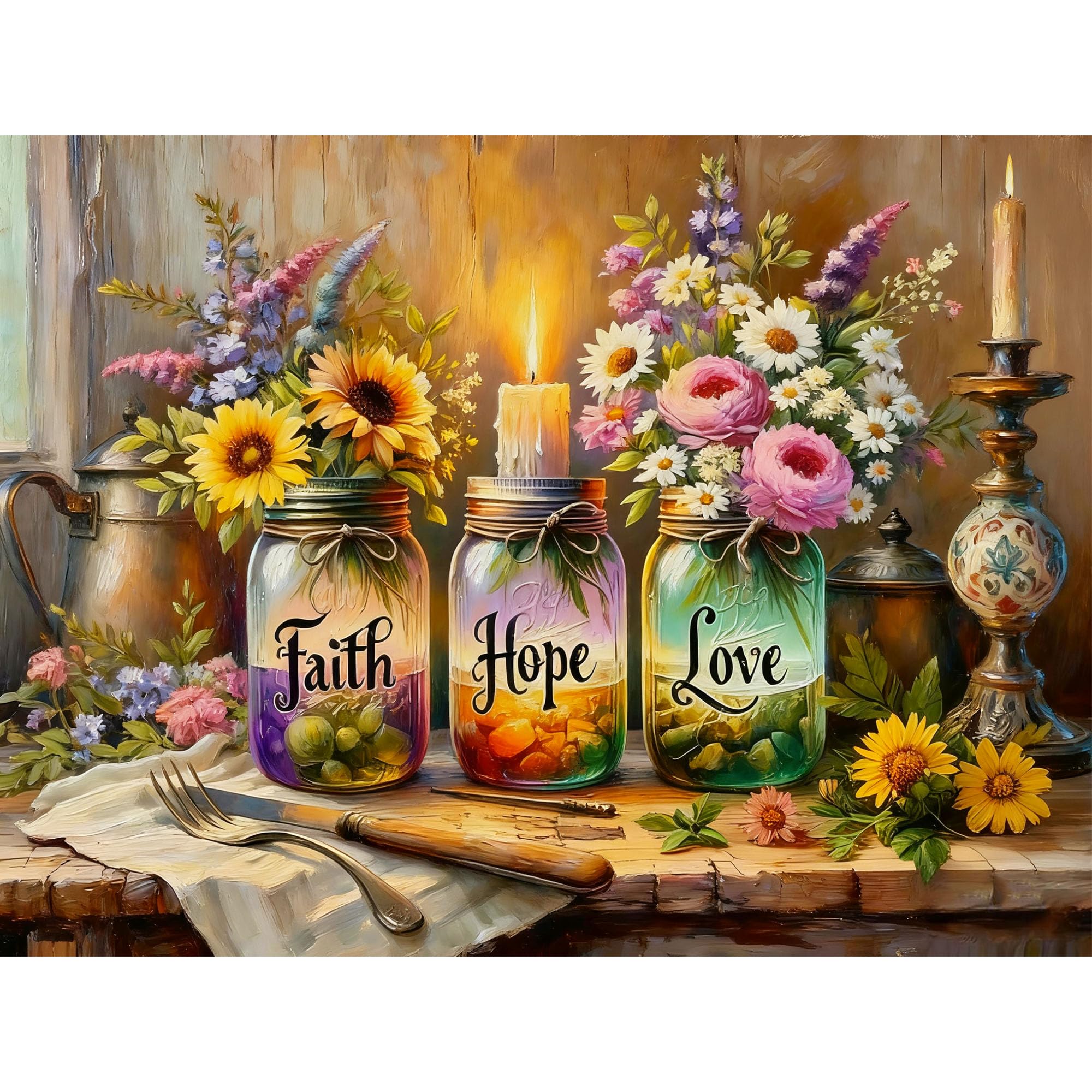 Arttoplus Faith Hope Love Wishing Bottle Paint by Numbers for Adults Beginners-Adult Paint by Numbers Canvas Kits,Painting by Numbers for Adults for Gift Home Wall Decor(16x20inch)