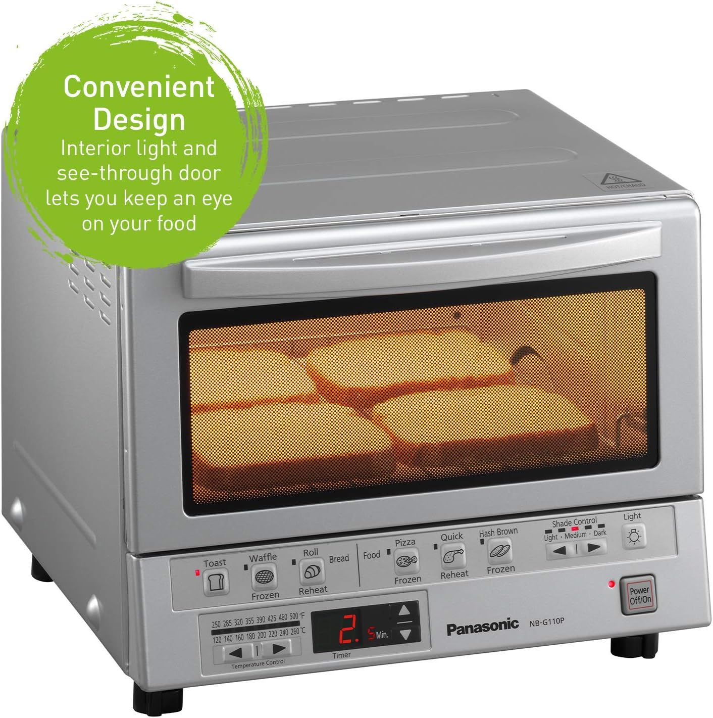 Panasonic FlashXpress Compact Toaster Oven with Double Infrared Heating, Crumb Tray and 1300 Watts of Cooking Power - 4 Slice Countertop Toaster Oven - NB-G110P (Stainless Steel): Kitchen & Dining