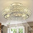 XUDOM Caged Crystal Ceiling Fans with Lights and Remote,20" Flush Mount Low Profile Ceiling Fan with Light,6 Speed Enclosed Ceiling Fan with Reversible Motor for Bedroom Kitchen Living Room