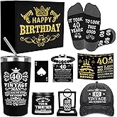 40th Birthday Gifts for Men - Unique Birthday Box with 20 Oz Tumbler, Baseball Cap, Socks, Bracelets, Scented Candle, Happy 40th Birthday Decorations for Husband, Dad, Friends, Boss