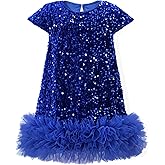 Miipat Toddler Girls Sequin Dress Sparkly Gown Party Dresses Little Kids A-Line Velvet Dress
