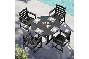 SERWALL 5-Piece Outdoor Round Dining Sets, HDPE Patio Table and Chairs Furniture Set, 45" Round Dining Table and 4 Dining Chairs, Black