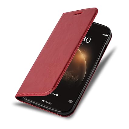 Cadorabo Hülle für Huawei G7 Plus / G8 / GX8 - Hülle in Apfel ROT – Handyhülle mit Magnetverschluss, Standfunktion und Karten