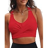 GRAPENT Bikini Tops for Women Twist Front Ruched Bathing Suit Adjustable Crisscross Back Cropped Tankini Swim Top Only