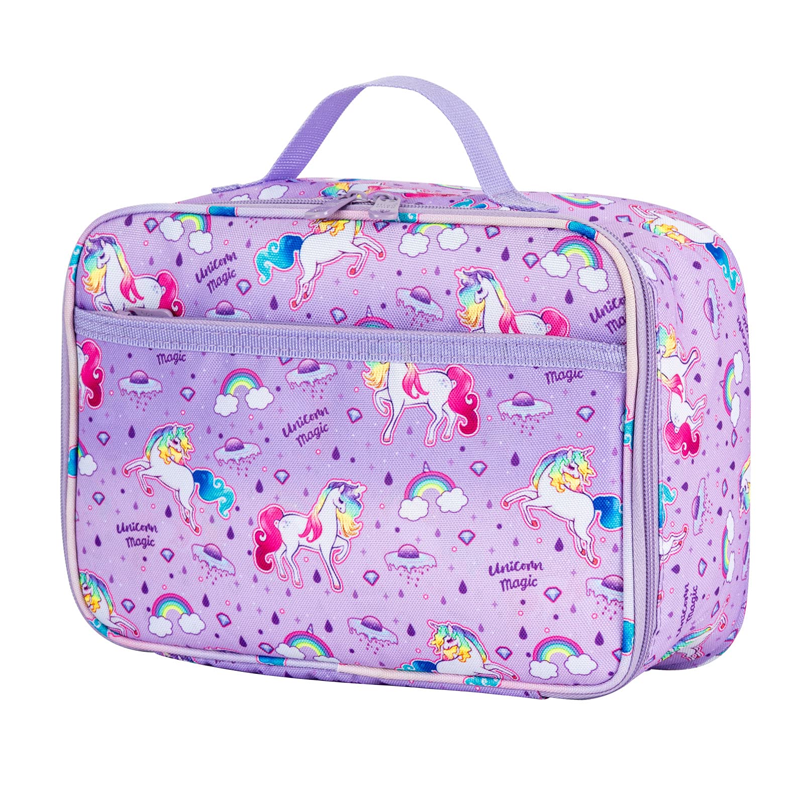 Pretty Jolly Mini Kids Lunch Box, Insulated Reusable Lunch Bag for Girls & Boys, Thermal Meal Container Tote with Waterproof Liner, Hot or Cold Snacks Lunchbox for School,Work,Picnic (Unicorn Purple)