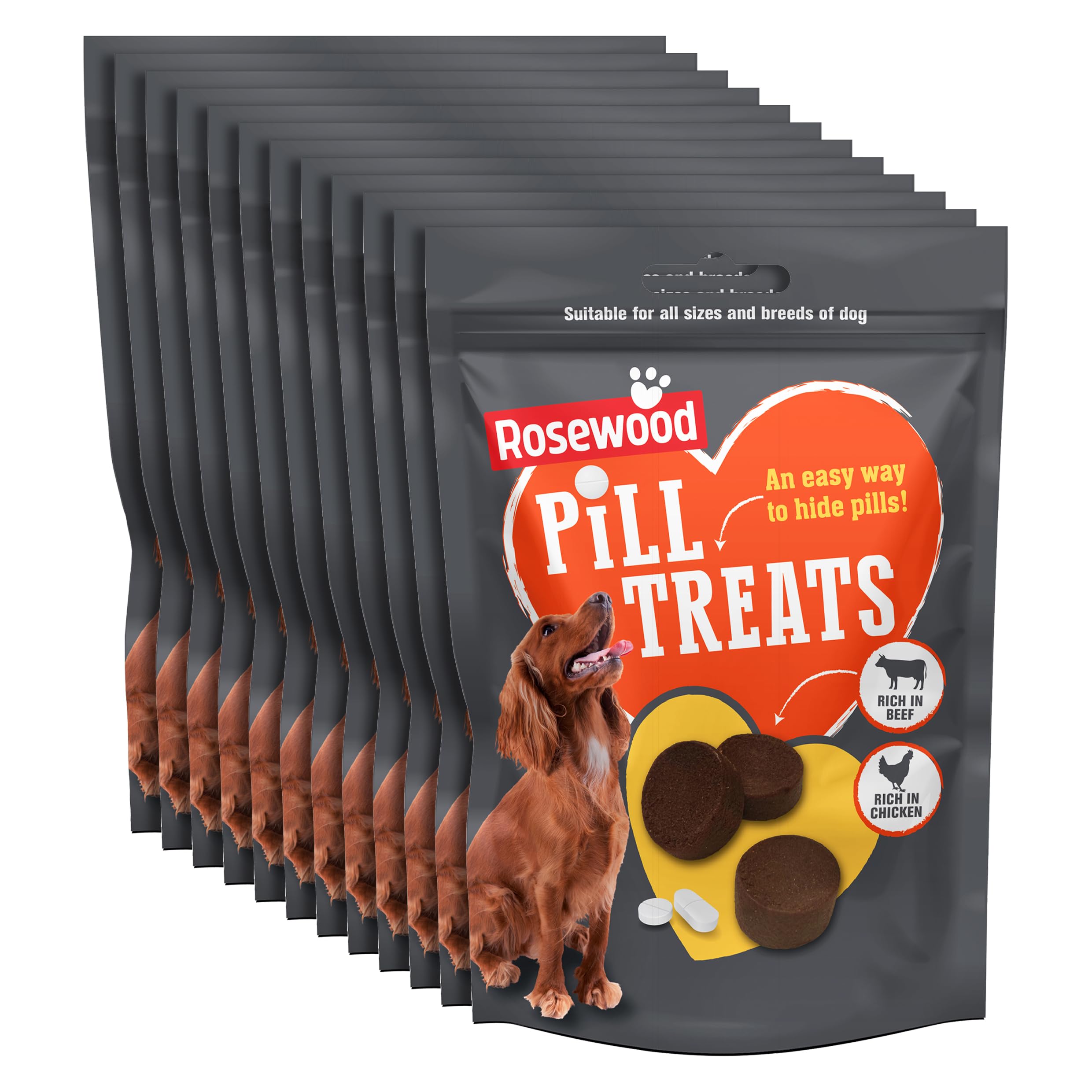 Rosewood Pill Treats for Dogs - Easy Way to Hide Tablets and Pills, Soft Dog Treats for Medicine, Rich in Tasty Chicken and Beef, for Small, Medium and Large Dogs (Case of 12 x 80g)