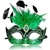 MYSEUNI 2025 Masquerade Mask for Women with Feathers - Venetian Masquerade Mask for Carnival Ball, Mardi Gras, Prom