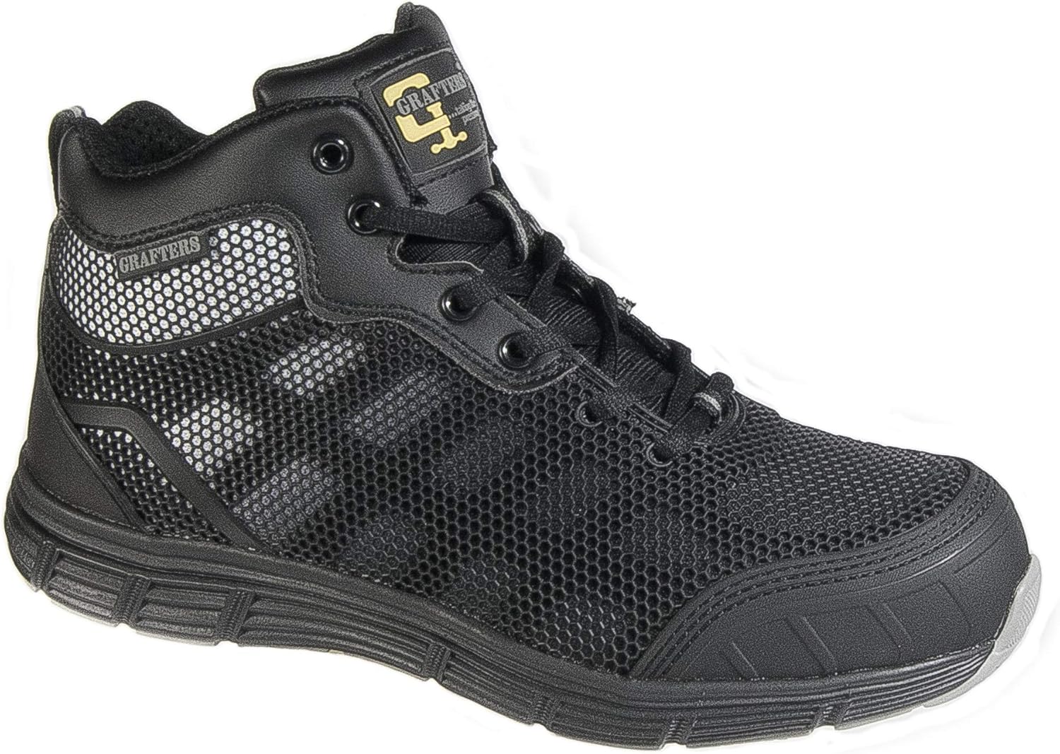 Grafters. Mens Safety Work Boots Black Mesh Laced Steel Toe Cap