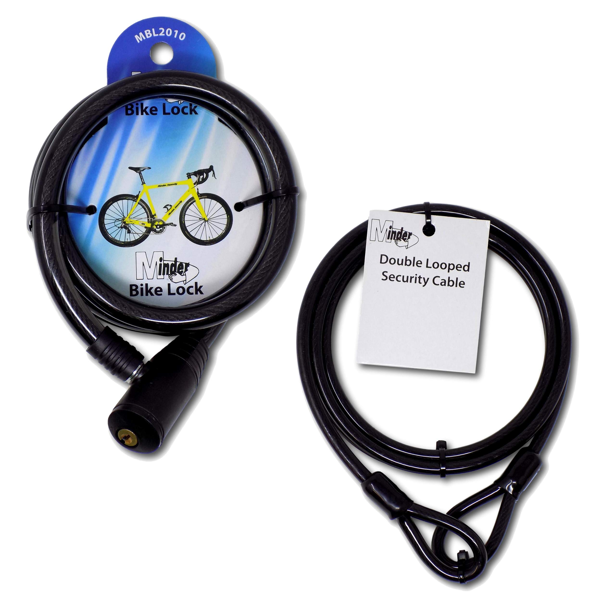 Minder 2 Pack 12mm x 1.8m Heavy Duty Bike Bicycle Chain Lock with 2 Keys (Black with Double Loop Cable)