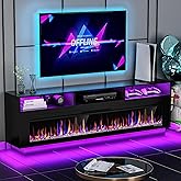 AHB 58" Fireplace TV Stand for TVs Up to 65" with 52" Electric Fireplace, TV Console for The Living Room, LED Light Entertainment Center, Storage Cabinet, Media Console Table, Black