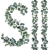Sggvecsy 6 Pack Artificial Eucalyptus Garland Greenery Leaves Handmade 3D Silk Vines Silver Dollar Leaves Faux Leaf Plants for Wedding Wall Table Party Home Fireplace Bedroom Decor