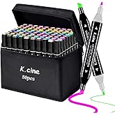 K.CINE Alcohol Markers, 80 Permanent Art Coloring Markers for Adult Coloring Books Artist Adults Cozy Coloring Illustrations, Book Painting Card Making,Dual Brush Tip-Fine and Chisel Tip