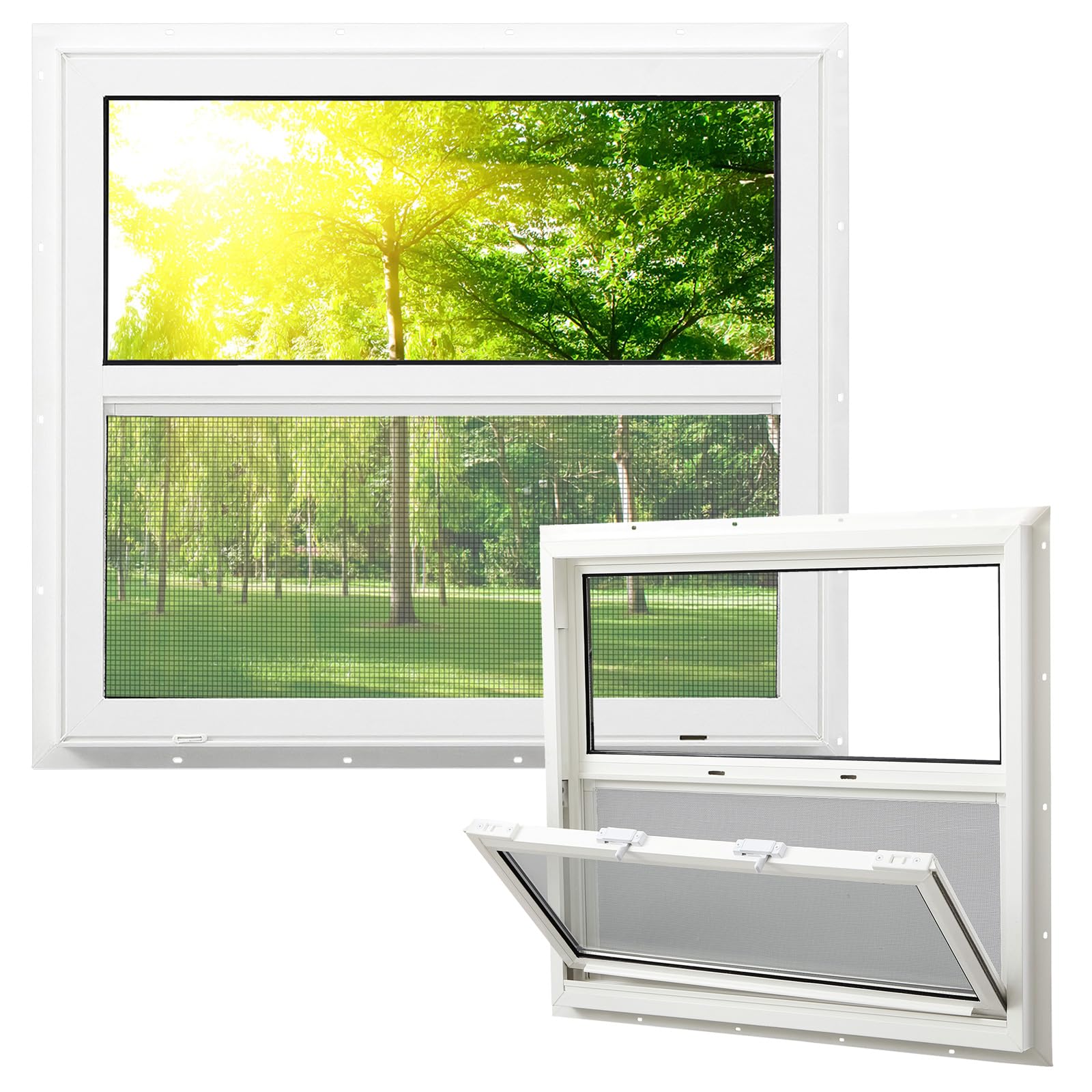 Photo 1 of ** CRACKED WINDOW** Pushglossy 30" x 27" Mobile Home Window Insulated Vinyl Low E Mobile Home Windows Replacement, Lower Tilt Sash Screen Included, Clear Double Pane Glass, Single Hung for House Basement Parts, White